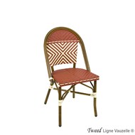 RUPTURE Chaise TWEED, Alu Epoxy Rotin, Tressage Brique et Ivoire.