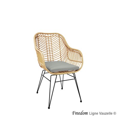 FauteuilFREEDOMTressage Imit. Paille+Coussin d'Assise Gris Taupe