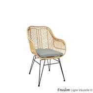 Fauteuil FREEDOM, Tressage Imitation Paille +Coussin d'Assise Taupe