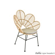 Fauteuil DAHLIA, Tressage Imitation Paille + Coussin d'Assise Taupe
