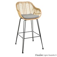 TabouretFREEDOM SAFARI,Tress.Imitation Paille,Coussin Gris Taupe