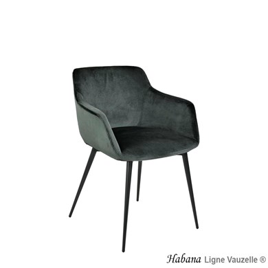 Fauteuil HABANA, Pied Acier Etrille Epoxy Noir Velours Anthracite.