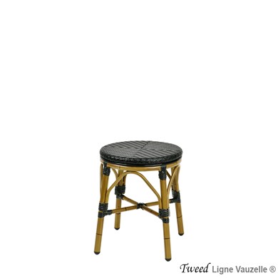 Tabouret TWEED Sans Dossier Ht 45cm Alu Epoxy Rotin, Tressage Noir