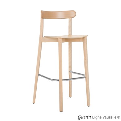 Tabouret GUERIN Assise Bois Avec Repose-Pied Chromé ou Noir