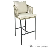 Tabouret VICTORIA LV  Sangles Tressées, Coussin Sauge Ass.& Dossier