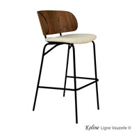 Tabouret KOLINE Assise Garnis & Dossier Noyer veritable