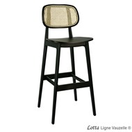 Tabouret LOTTA Assise Bois & Dossier Cannage Naturel, teinte Noire