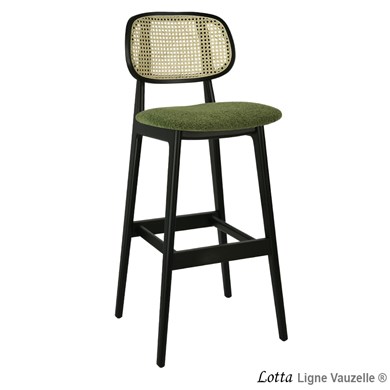 Tabouret LOTTA Assise Galette & Dos Cannage Naturel et teinte Noir.