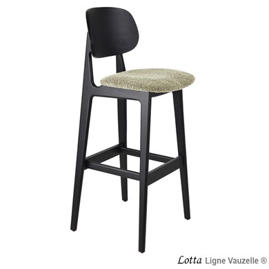 Tabouret LOTTA Assise Galette & Dossier Bois teinte Noire