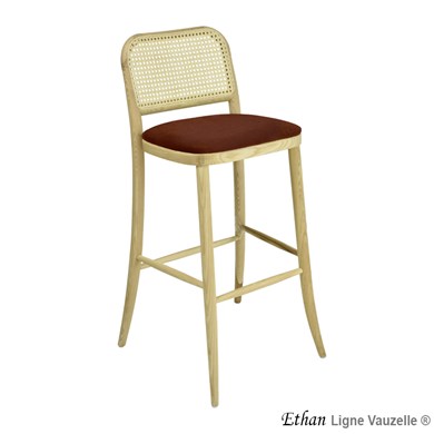 Tabouret ETHAN Assise Galette & Dos Cannage Naturel.