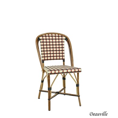 Chaise DEAUVILLE Rotin Naturel, Tressage Beige, Noir et Bordeaux