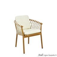 Fauteuil ATOLL Alu Look Teck, Sangles Sand, Cous Col. Lin Chiné