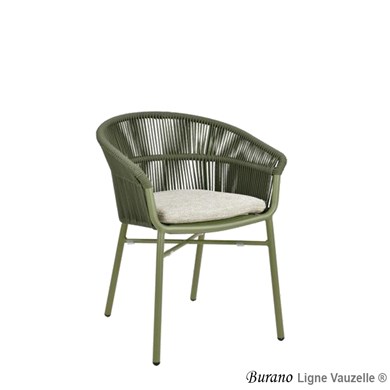 Fauteuil BURANO Structure Alu & Cordes Col.Vert, Cous Col.Lin