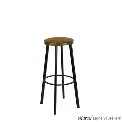 Tabouret MARCEL Assise Galette, Pieds Métal Noir.