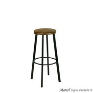 Tabouret MARCEL Assise Galette, Pieds Métal Noir.