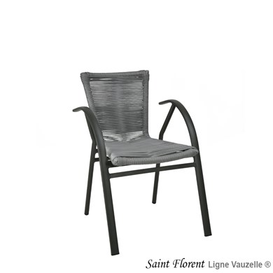 Fauteuil SAINT FLORENT Corde Grise, Structure Noire Mat