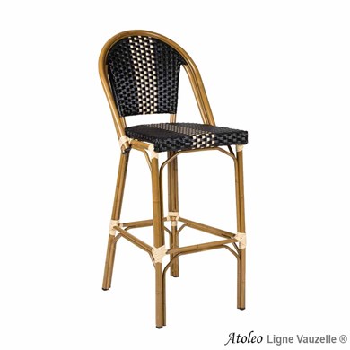 Tabouret ATOLEO Tressage Noir & Beige , Alu Aspect Rotin