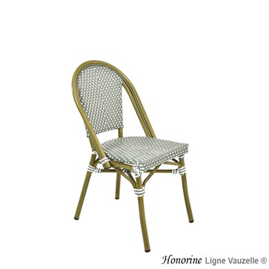 Chaise HONORINE Tressage Gris et Blanc Structure Aluminium