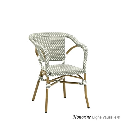 Fauteuil HONORINE Tressage Gris et Blanc Structure Aluminium