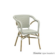 Fauteuil HONORINE Tressage Gris et Blanc Structure Aluminium