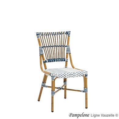 Chaise PAMPELONE Tressage Blanc & Bleu Structure Aluminium