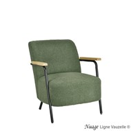 Fauteuil NUAGE Tapissé Bouclettes Kaki, Bois Naturel