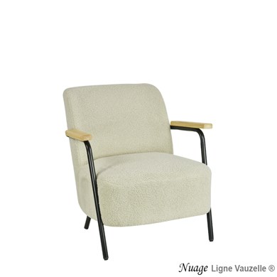 Fauteuil NUAGE Tapissé Bouclettes Lin, Bois Naturel