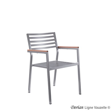 Fauteuil DORIAN Alu look inox, Acc. Art Wood Coloris Teck.